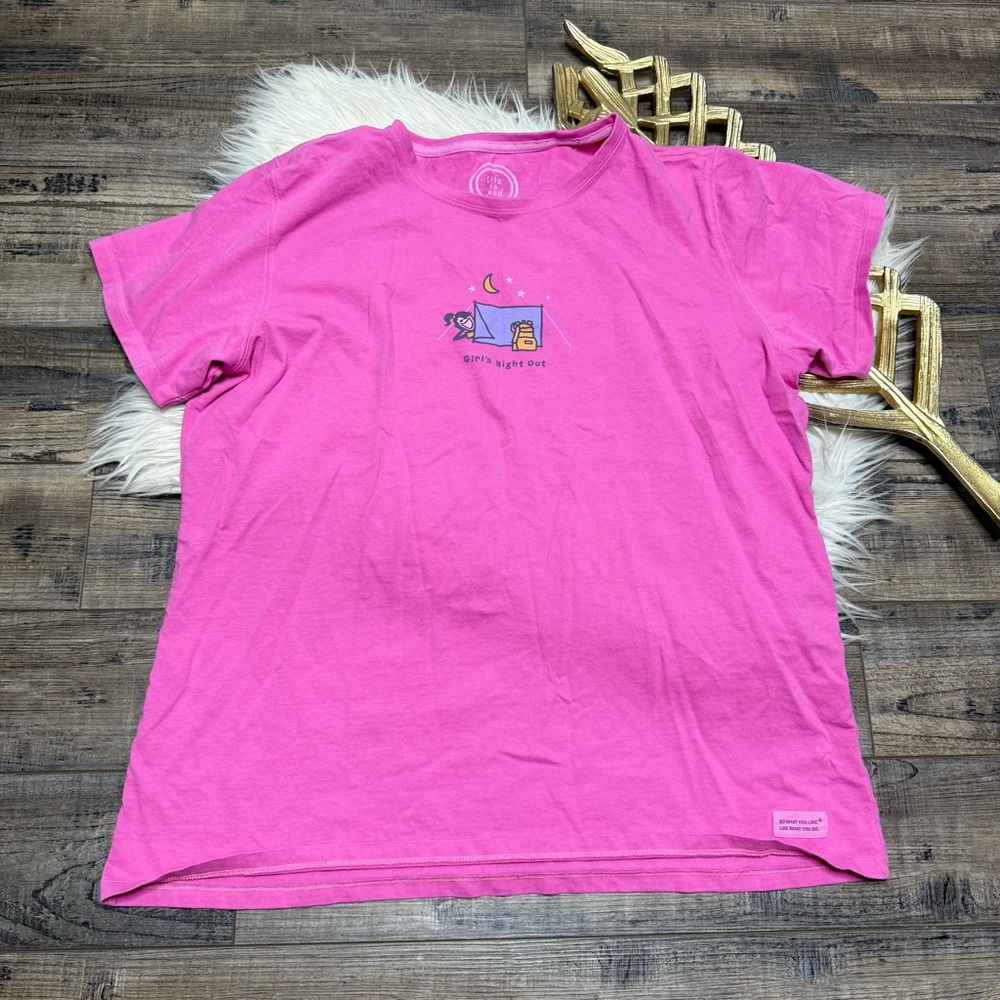 Life Is Good Camping Girls Night Out Pink Graphic T-Shirt
